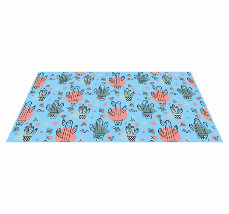 Blue cactus pattern kitchen vinyl mat - TenStickers