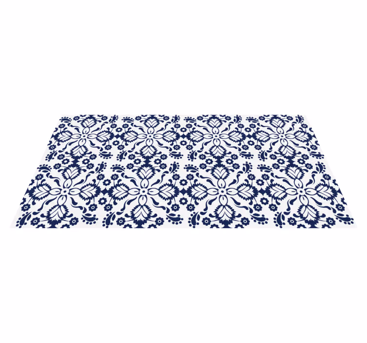 Blue and white floral design tile carpet - TenStickers