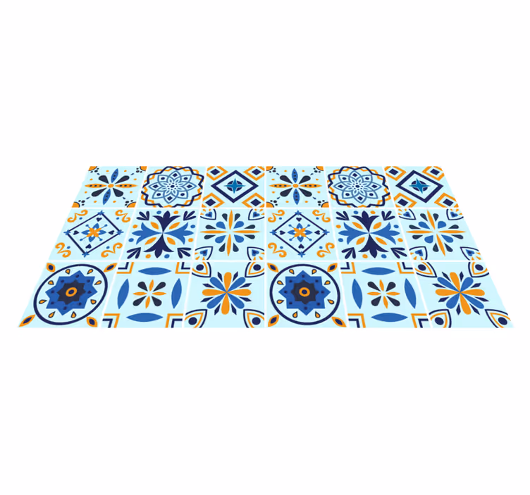 Blue background tile pattern kitchen vinyl rug - TenStickers