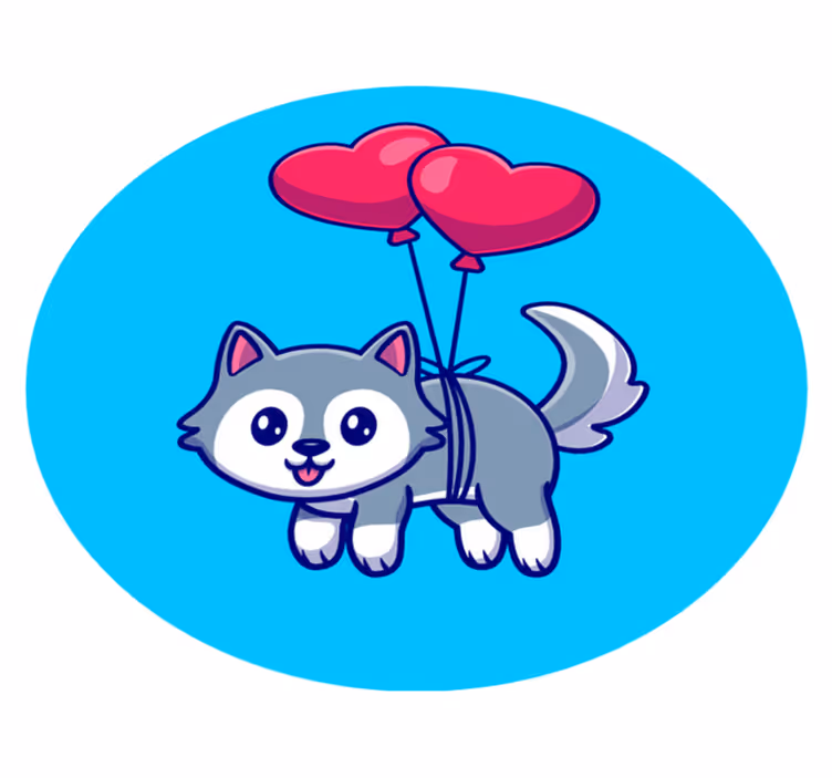 Baby wolf with balloons animal mat - TenStickers