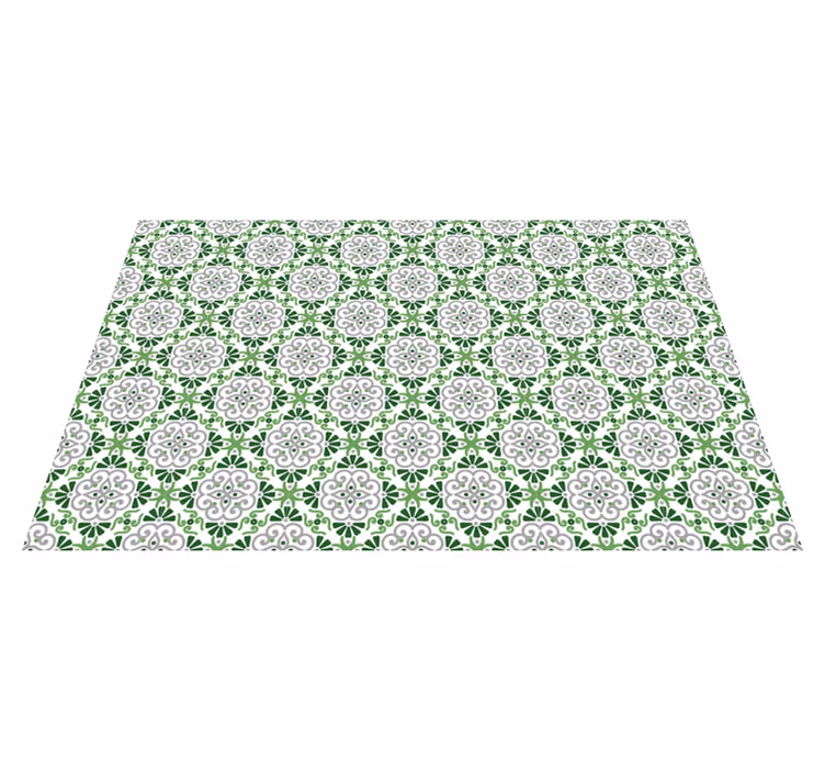 Portuguese green flowers kitchen vinyl rug - TenStickers