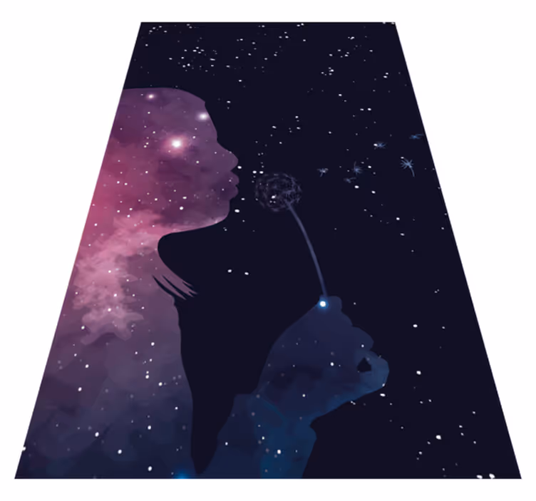Cosmic girl blowing dandelion star rug - TenStickers