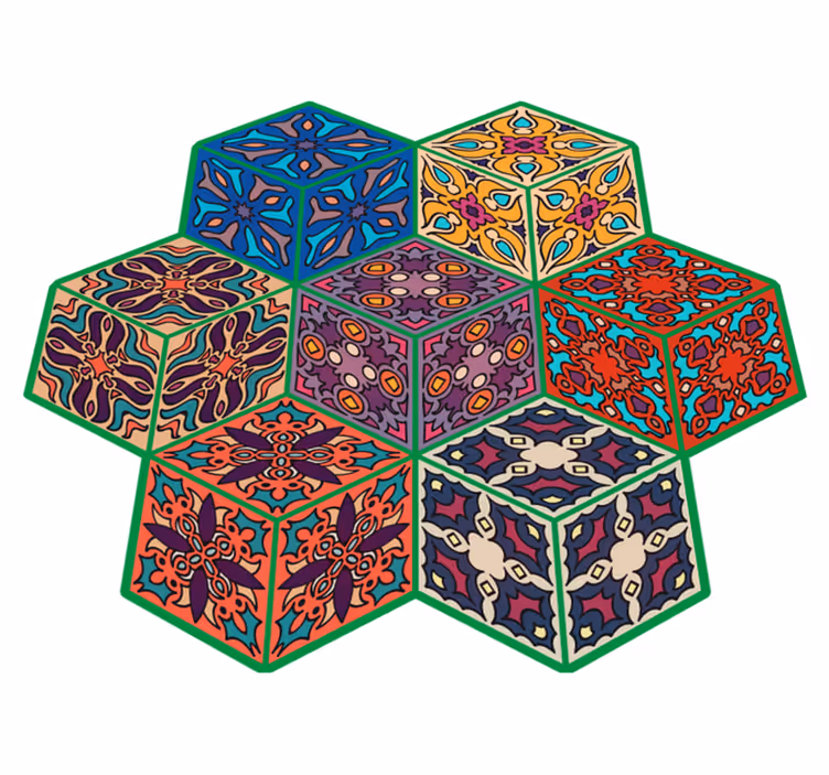 Colorful Hexagonal Patterns mosaic rug - TenStickers