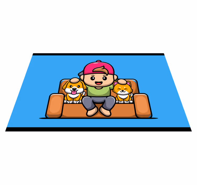 Boy with pets kids carpet - TenStickers
