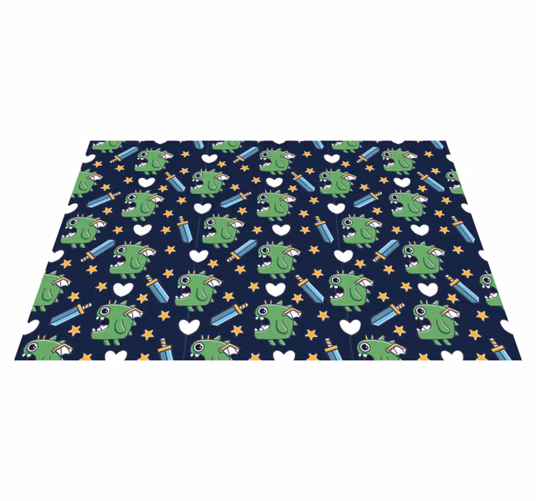 Green monsters and swords kids rug - TenStickers