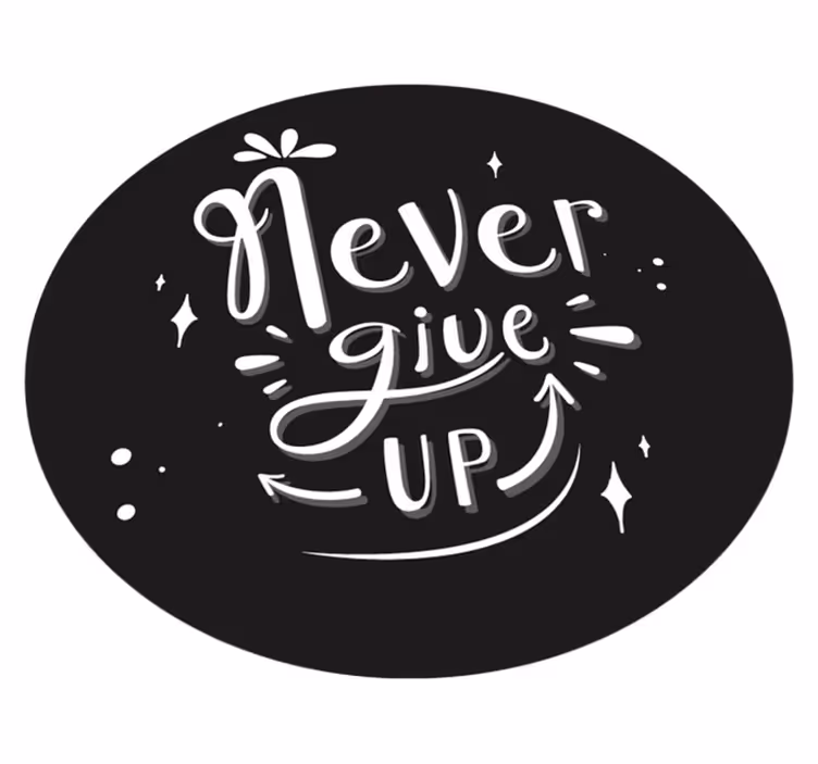 Quote rug in black design never give up - TenStickers
