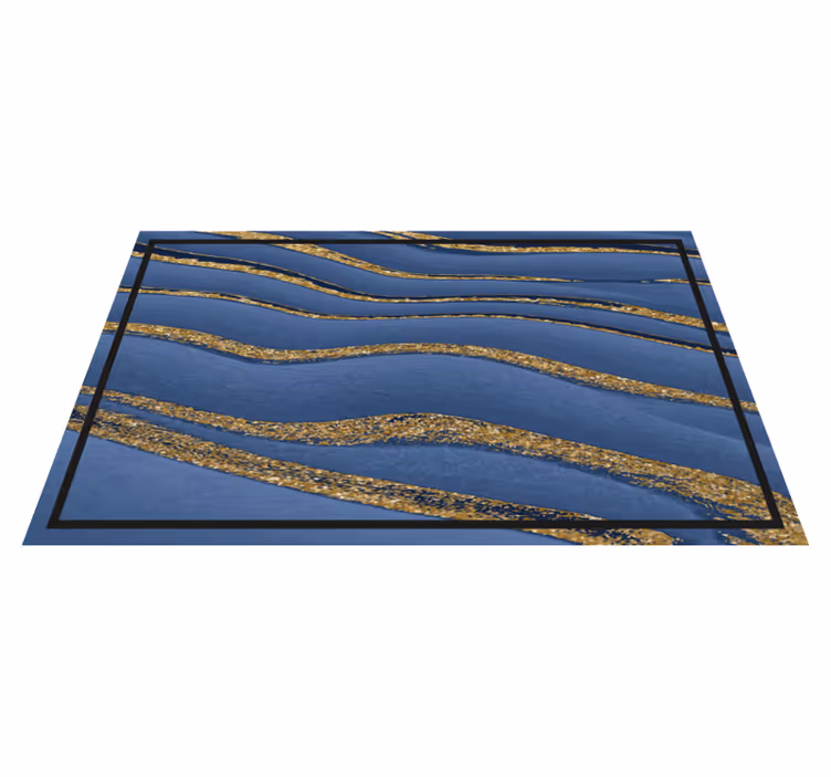Blue and golden waves marble rug - TenStickers