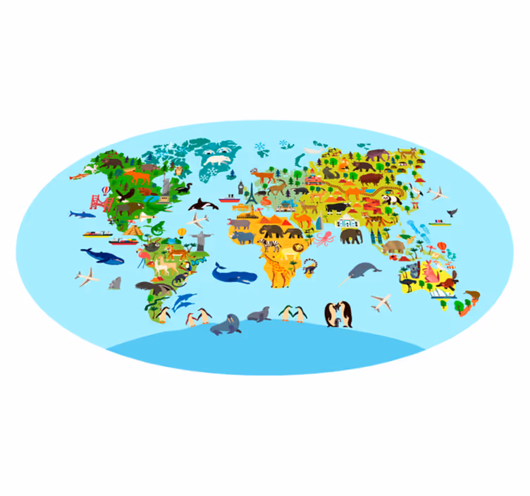 Fauna and vegetation world map vinyl rug - TenStickers