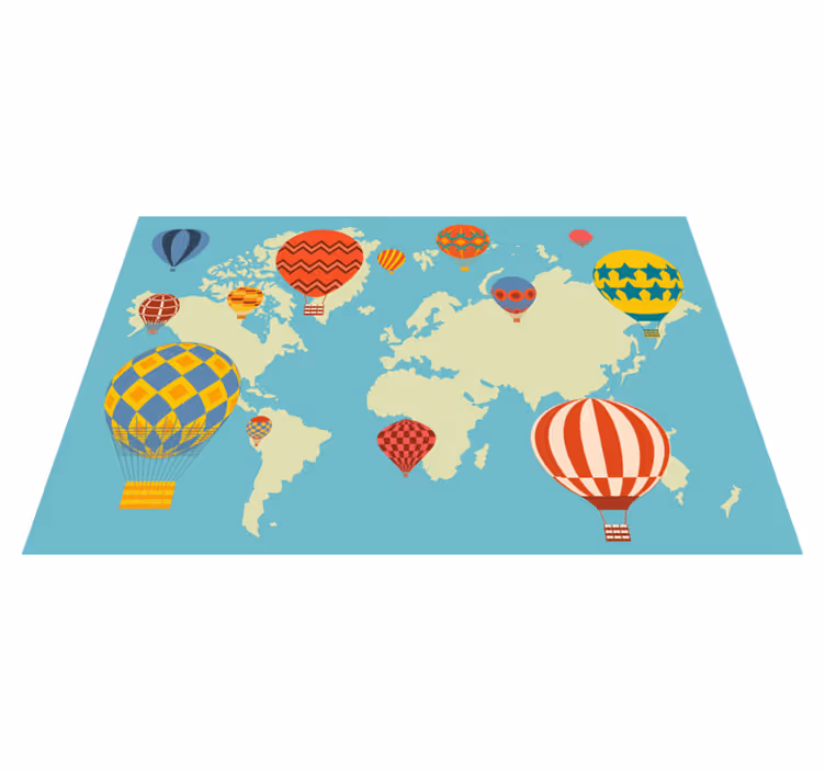 Colorful hot air balloons map rug - TenStickers