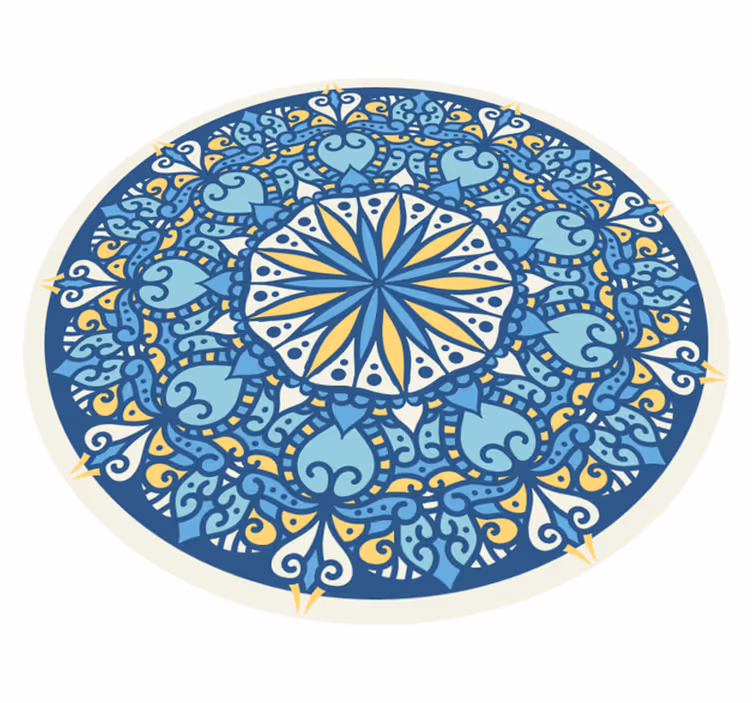 Intricate blue motif mandala rug - TenStickers