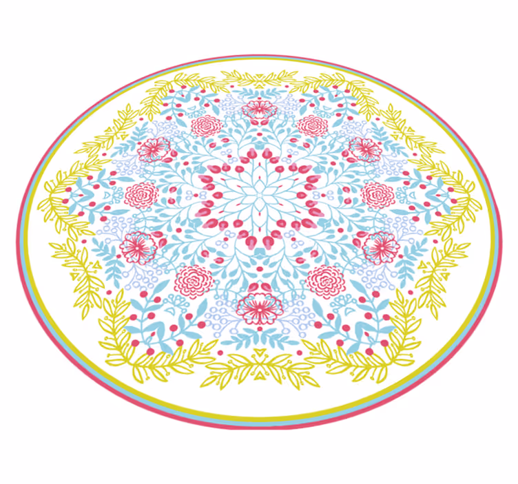 Botanical blue and pink motif mandala rug - TenStickers