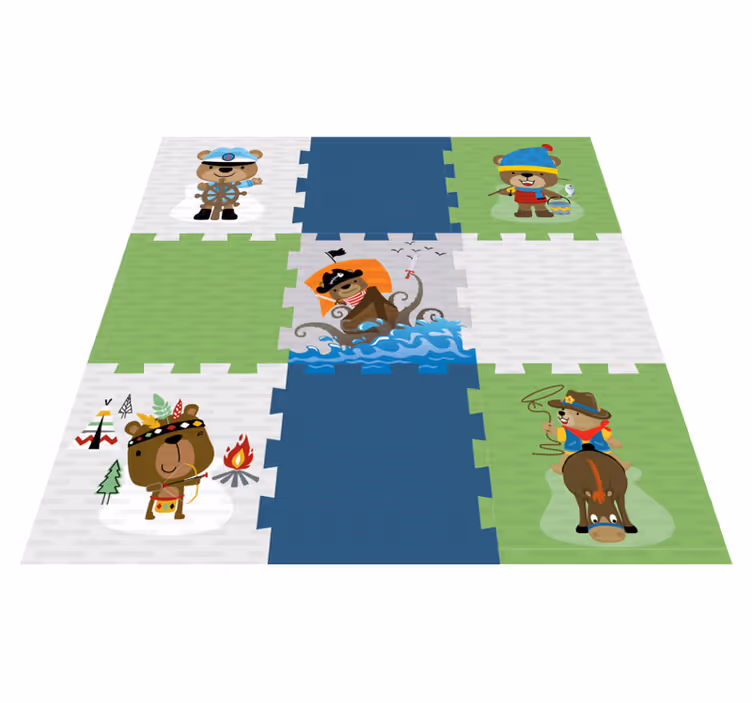 Cute bear adventure kids rug - TenStickers
