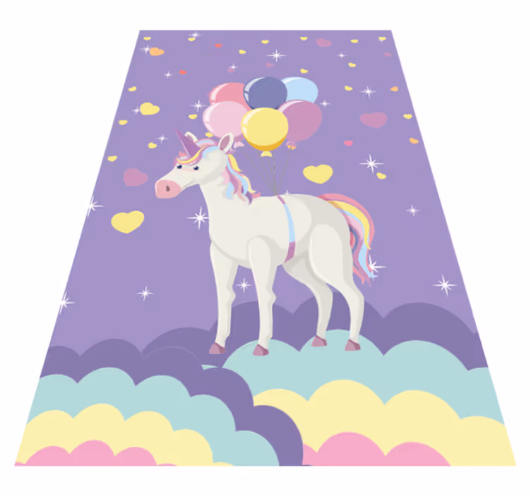 Purple unicorns balloons kids carpet - TenStickers