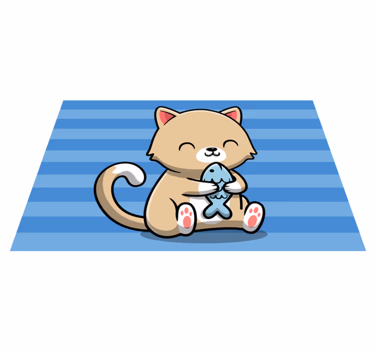 Cute cat with fish animal mat - TenStickers