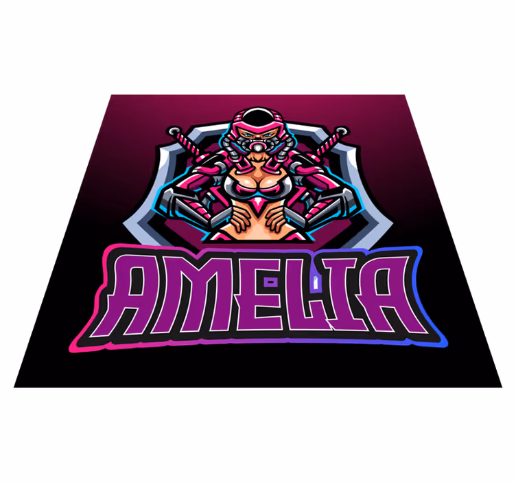 Gaming heroine with name teenage bedroom rug - TenStickers