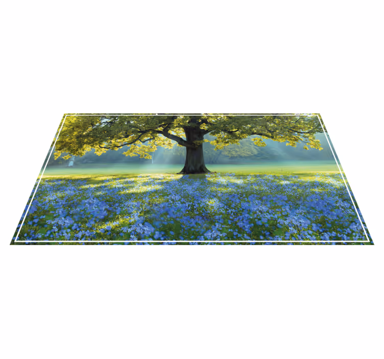 Blue flowers and a tree floral rug - TenStickers