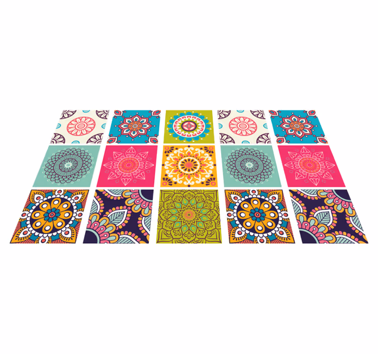 Colorful tile pattern mandala rug - TenStickers