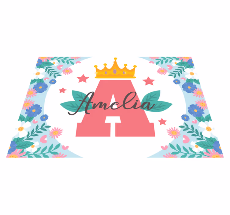 Crowned initial and name kids rug - TenStickers