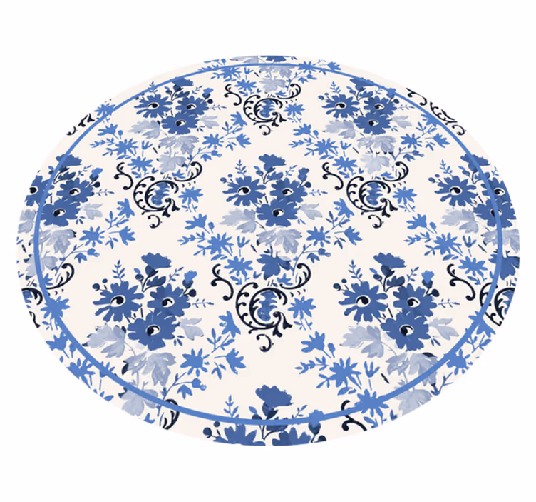 Floral Blue Print circular rug - TenStickers