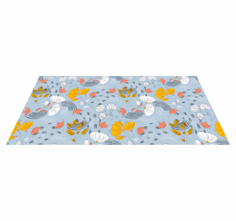 Blue pattern bloom floral rug - TenStickers