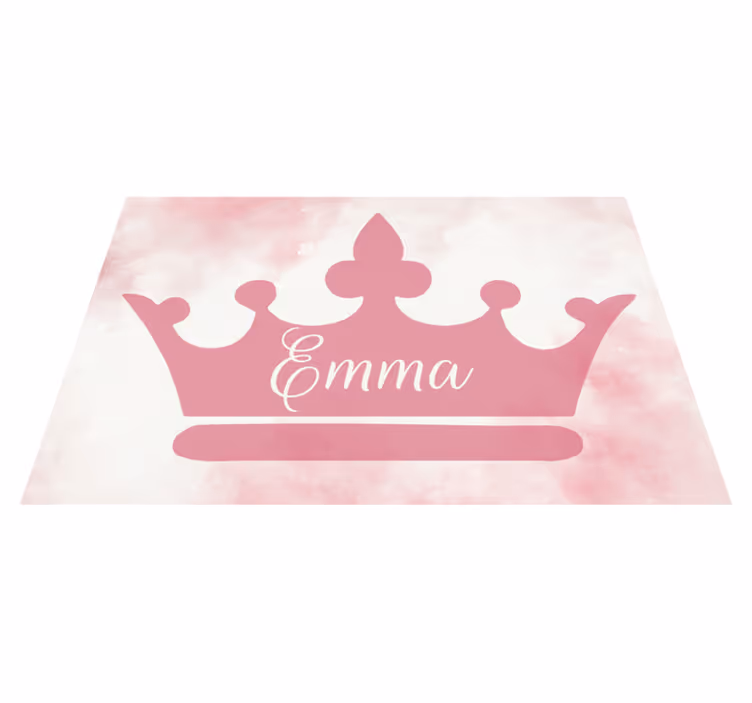 Pink crown with name kids rug - TenStickers