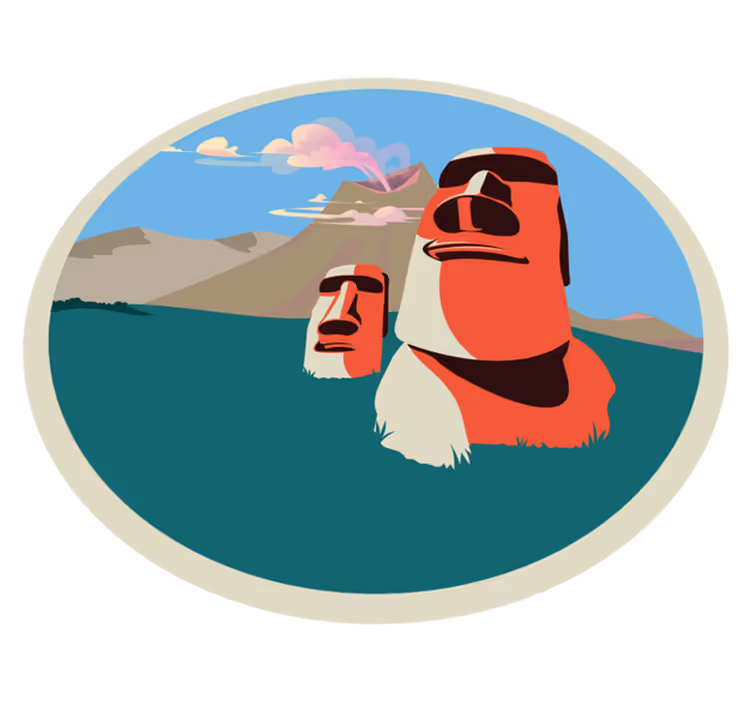 Moai Statues Illustration map rug - TenStickers