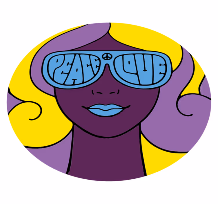 Girl with peace and love glasses vintage rug - TenStickers