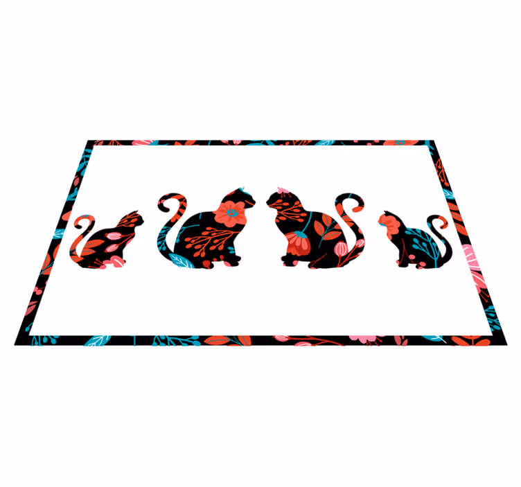 Colorful Cat Silhouettes floral rug - TenStickers