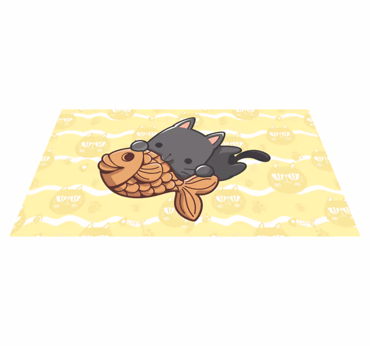 Baby cat eating fish animal mat - TenStickers