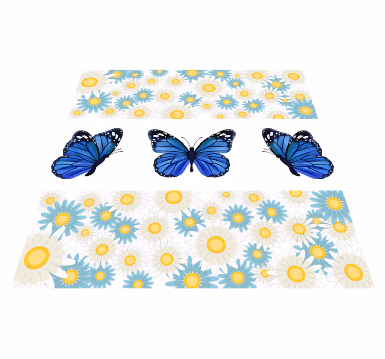 Blue butterflies floral rug - TenStickers