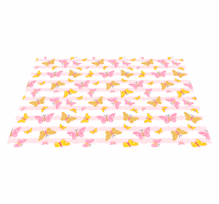 Pink and yellow butterflies kids rug - TenStickers
