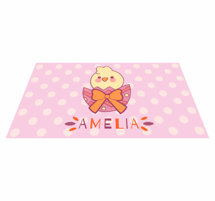 Pink chick with name nursery rug - TenStickers