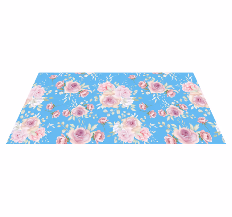 ROSE BLOSSOMS ON BLUE floral rug - TenStickers