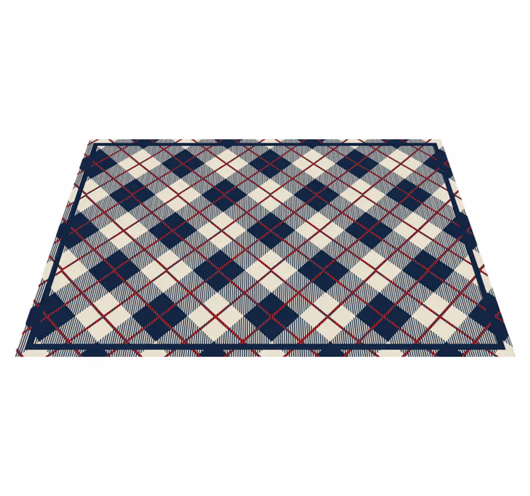 Navy check pattern geometric rug - TenStickers
