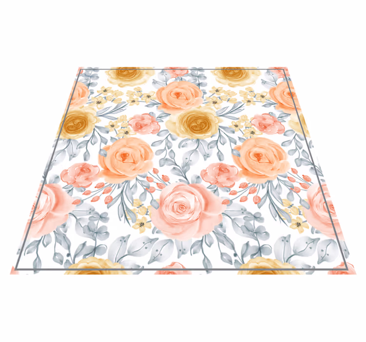 Pink roses watercolor effect square vinyl rug - TenStickers