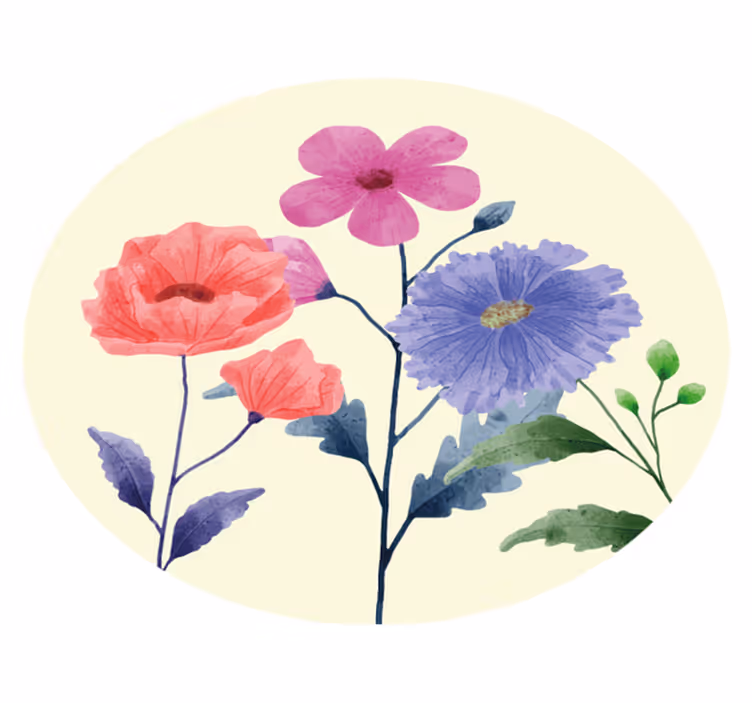 Vibrant Flower Composition circular rug - TenStickers
