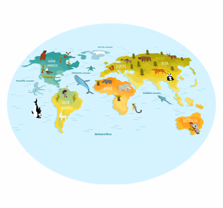 Illustrated Animal Map map rug - TenStickers