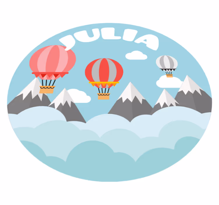 Mountains and balloons with name kids rug - TenStickers