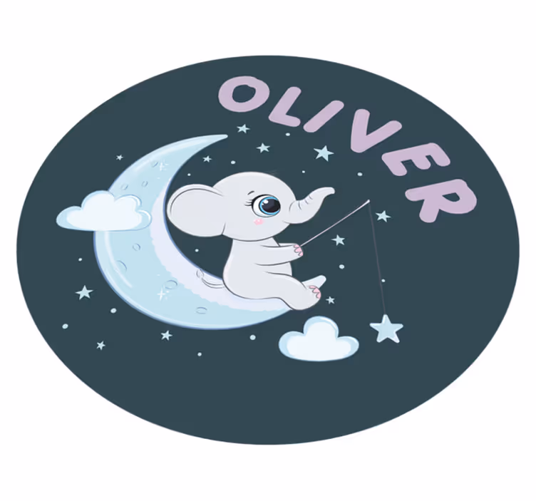 Elephant on the moon with name nursery rug - TenStickers