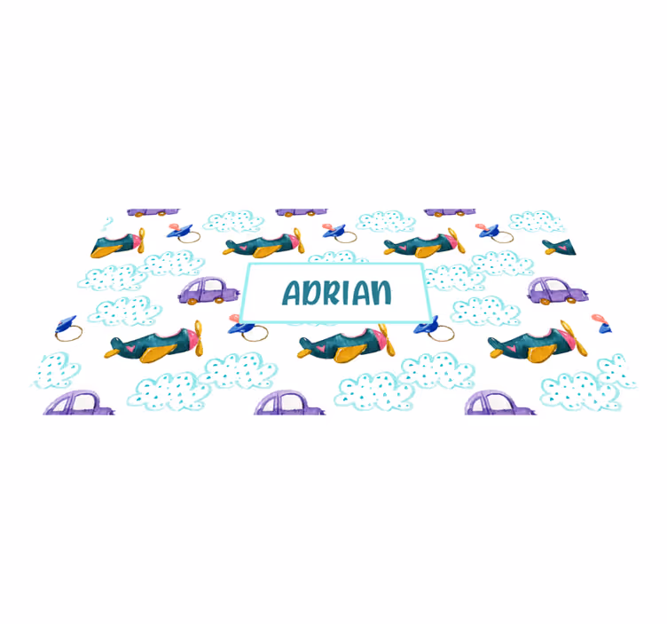 Watercolor nordic with name kids vinyl rug - TenStickers