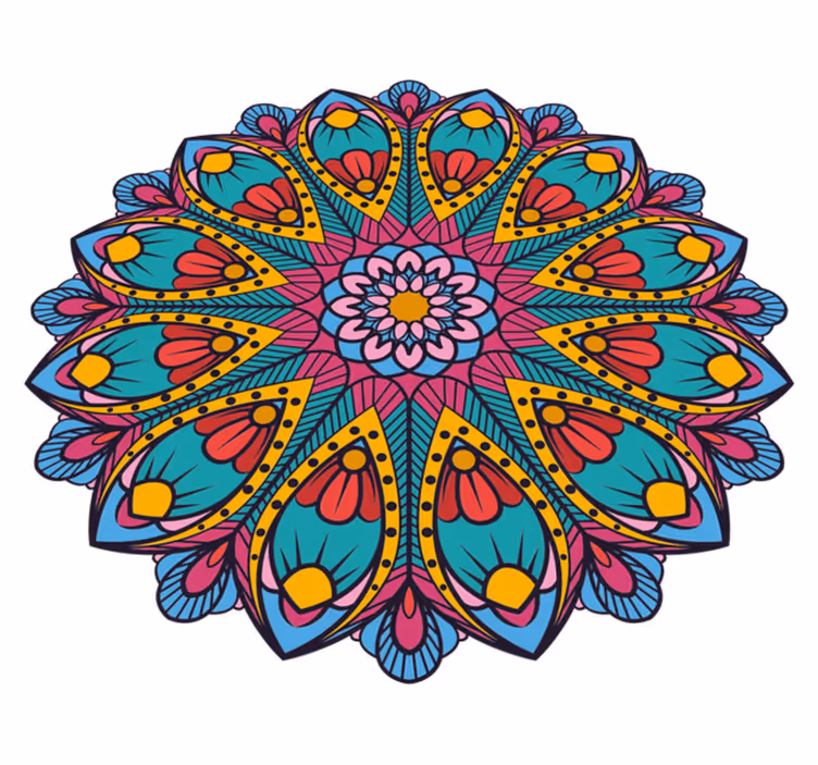 Colorful Floral Illustration mandala rug - TenStickers