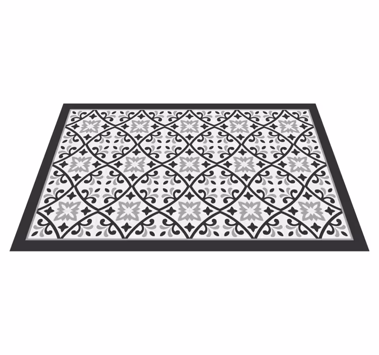 White and grey classic geometric tile vinyl rug - TenStickers