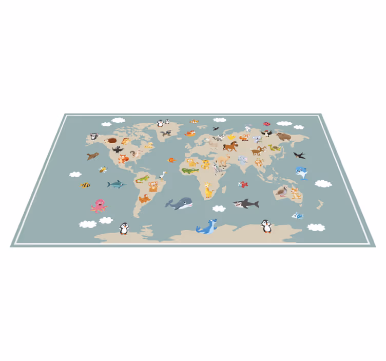 Beige continents with cartoon world map rug - TenStickers