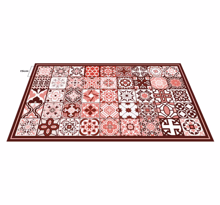 Red and white tile pattern bathroom vinyl rug - TenStickers