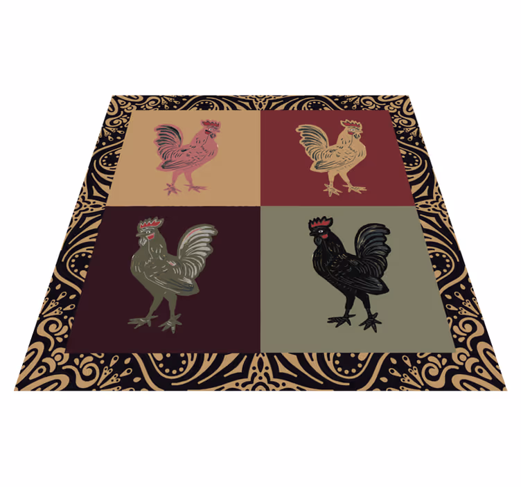Rooster in classic tiles animal mat - TenStickers