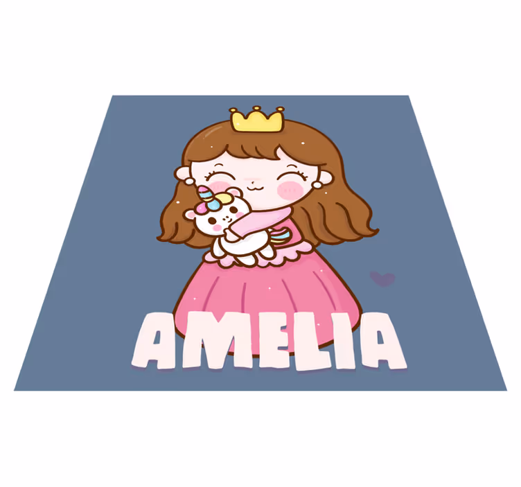 Princess hugging unicorn with name kids rug - TenStickers