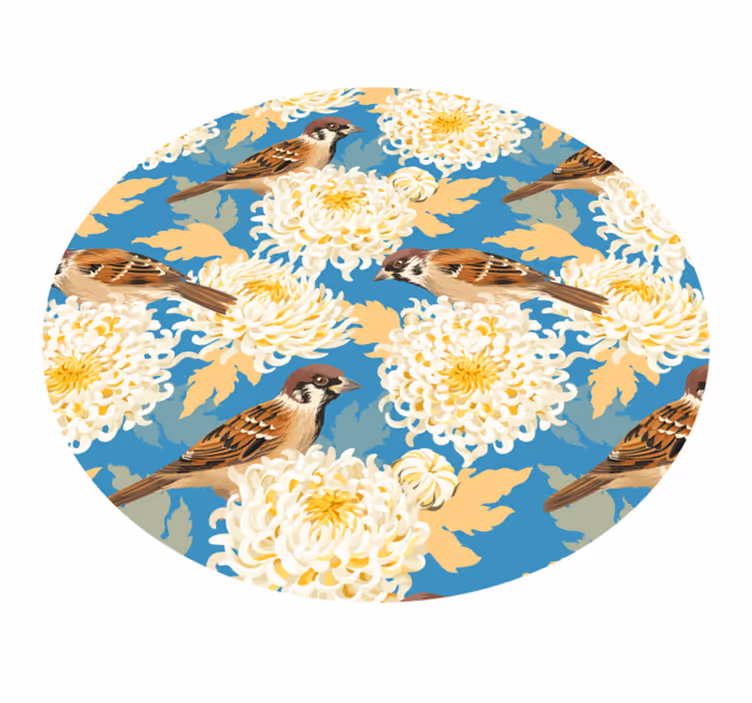 Floral rug with sparrow floral design - TenStickers