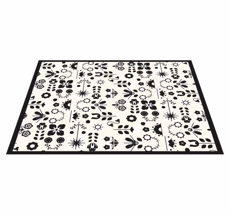 Floral rug with elegant black floral patterns - TenStickers