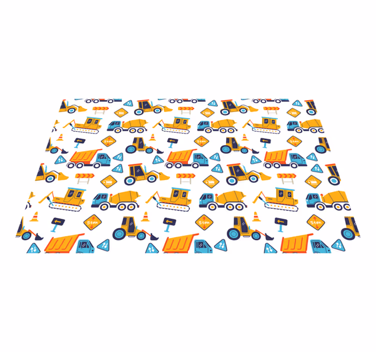 Construction vehicles pattern road map rug - TenStickers