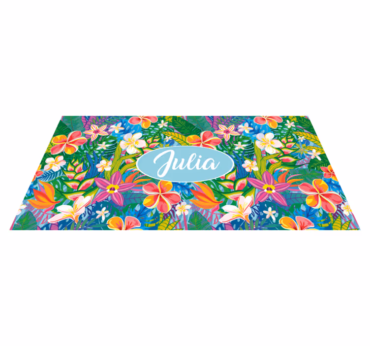 Multicolor flowers blue personalised mat - TenStickers